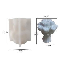 Silikon 3D Kalıp Yapraklı Gül Kalıb Mum  Taş Tozu ve Beton Kalıbı 10X10CM 