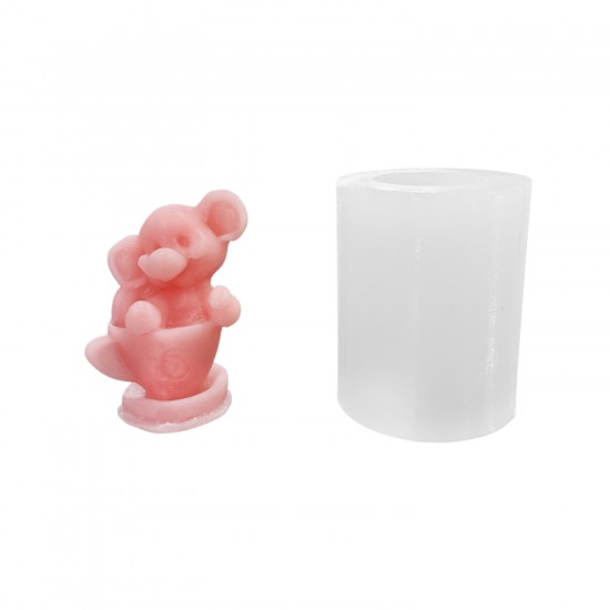 Silikon 3D Fincanın İçine Oturmuş Sevimli Fil Mum Kalıbı Silikon 3D Fincanın İçine Oturmuş Sevimli Fil Mum Kalıbı