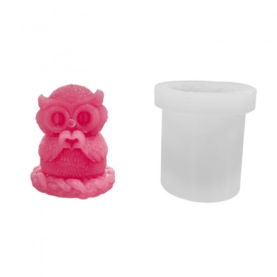 Silikon 3D Sevimli Kalp Yapan Baykuş Mum Kalıbı