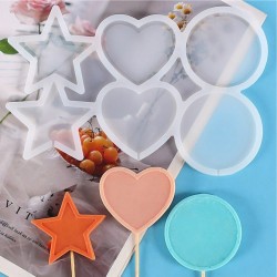 Silikon Çok Şekilli Lolipop Kalıbı (Yıldız, Yuvarlak, Daire) - Şeker & Çikolata Kalıbı