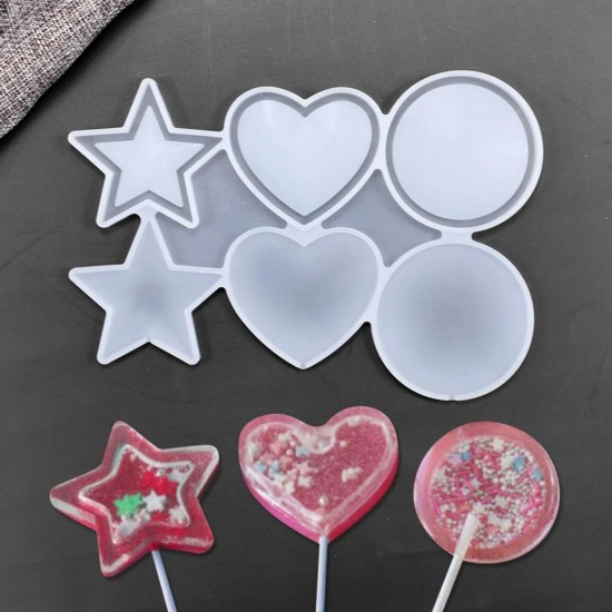 Silikon Çok Şekilli Lolipop Kalıbı (Yıldız, Yuvarlak, Daire) - Şeker & Çikolata Kalıbı