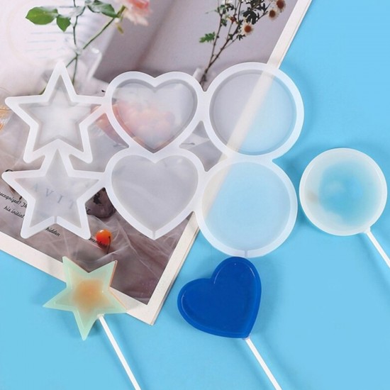 Silikon Çok Şekilli Lolipop Kalıbı (Yıldız, Yuvarlak, Daire) - Şeker & Çikolata Kalıbı