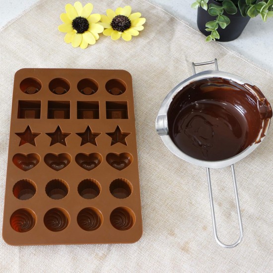 Silikon Çoklu Yıldız Kare Kalp Desenli Çikolata Kalıbı 24 Lü
