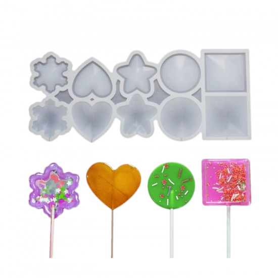 Silikon Kalıp Çoklu Şekilli Bombeli ve Düz Şeker Lolipop Kalıbı 10 Lu