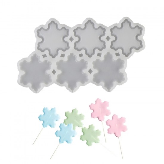 Silikon Kalıp Kar Tanesi Bombeli ve Düz Şeker Lolipop Kalıbı 6 Lı Silikon Kalıp Kar Tanesi Bombeli ve Düz Şeker Lolipop Kalıbı 6 Lı