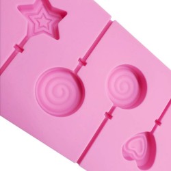 Silikon Yıldız Kalp ve Daire Şeklinde Şeker Lolipop Kalıbı 6 Lı