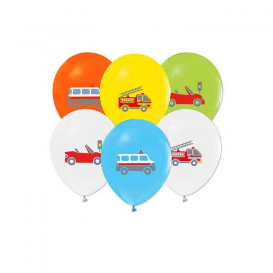 Trafik Temalı  Trafik Figürleri Basklı  Pastel Balon Karışık Renk (20 Adet)