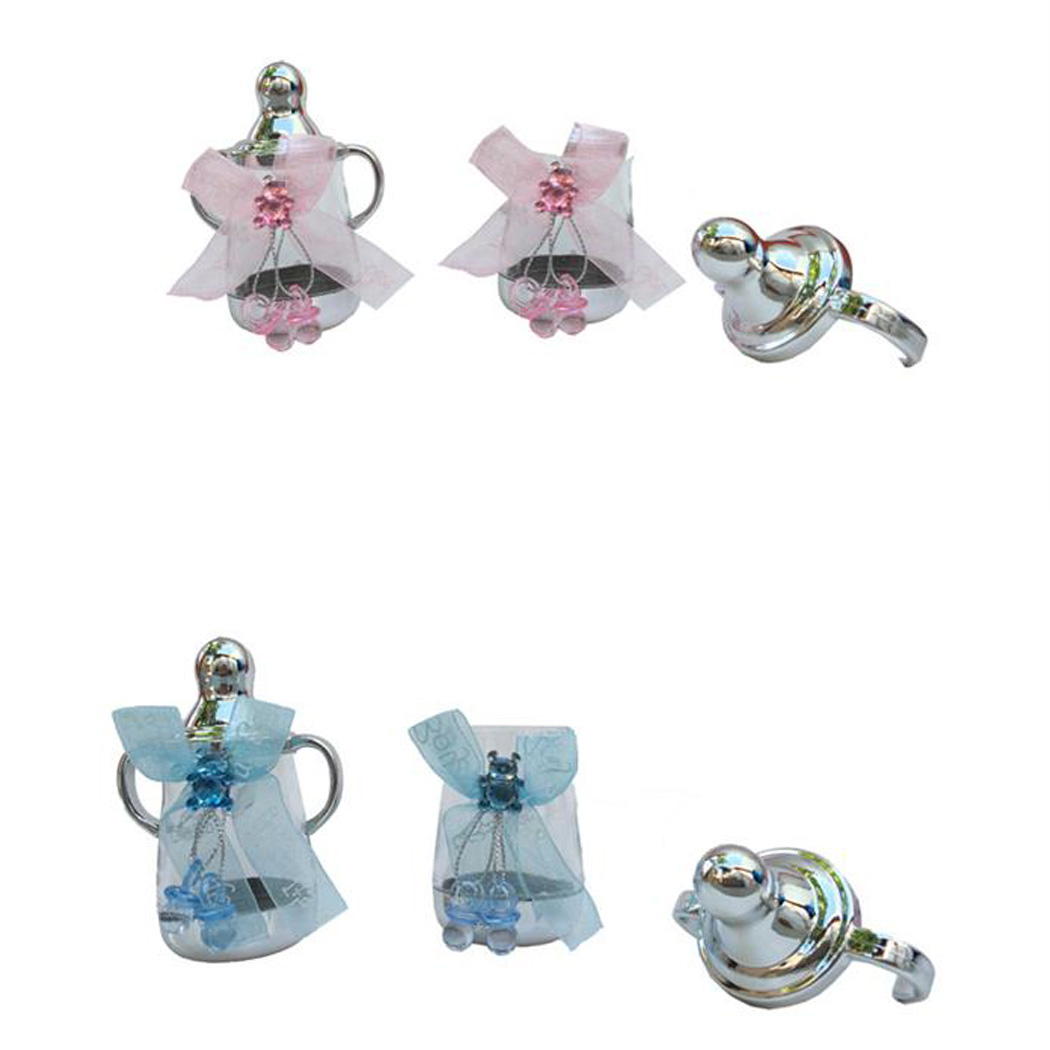 Biberon Gümüşe Süslü Plastik Hazır Bebek Şekeri (25 Adet)  Mavi