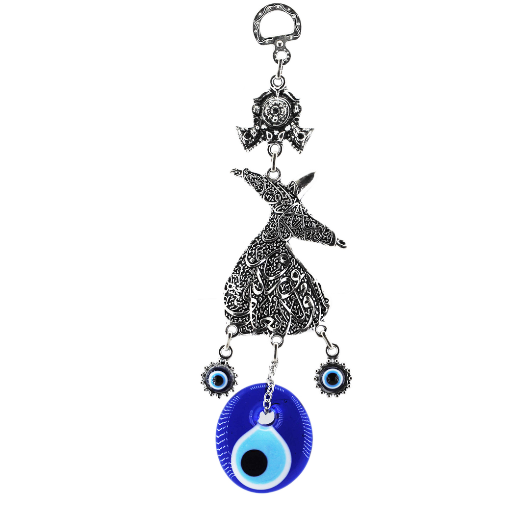 Cam Nazar Boncuklu Metal Duvar Süsü Semazen Figürü Kapı Süsü